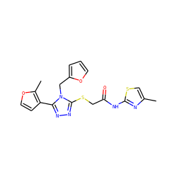 Cc1csc(NC(=O)CSc2nnc(-c3ccoc3C)n2Cc2ccco2)n1 ZINC000004411591