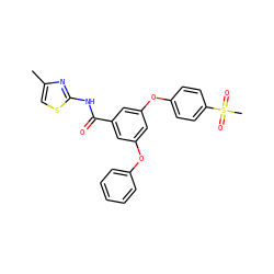 Cc1csc(NC(=O)c2cc(Oc3ccccc3)cc(Oc3ccc(S(C)(=O)=O)cc3)c2)n1 ZINC000040943186