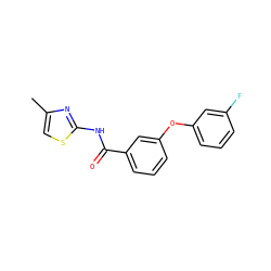 Cc1csc(NC(=O)c2cccc(Oc3cccc(F)c3)c2)n1 ZINC000040917674