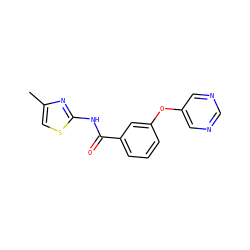 Cc1csc(NC(=O)c2cccc(Oc3cncnc3)c2)n1 ZINC000096939168