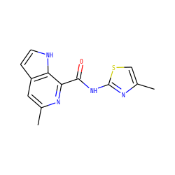 Cc1csc(NC(=O)c2nc(C)cc3cc[nH]c23)n1 ZINC000095573507