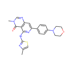 Cc1csc(Nc2nc(-c3ccc(N4CCOCC4)cc3)cc3ncn(C)c(=O)c23)n1 ZINC000115625072