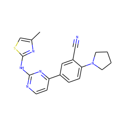 Cc1csc(Nc2nccc(-c3ccc(N4CCCC4)c(C#N)c3)n2)n1 ZINC000113822749