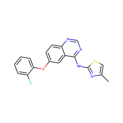 Cc1csc(Nc2ncnc3ccc(Oc4ccccc4F)cc23)n1 ZINC000045285571