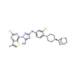 Cc1csc2c(-n3nc(Nc4ccc(N5CCN([C@@H]6C[C@H]7CC[C@@H]6C7)CC5)c(Cl)c4)nc3N)nc(Cl)nc12 ZINC001772646275