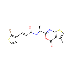 Cc1csc2nc([C@H](C)NC(=O)/C=C/c3ccsc3Br)oc(=O)c12 ZINC000027517440