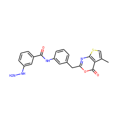Cc1csc2nc(Cc3cccc(NC(=O)c4cccc(NN)c4)c3)oc(=O)c12 ZINC000006523547