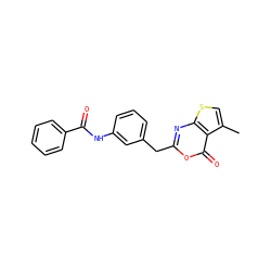 Cc1csc2nc(Cc3cccc(NC(=O)c4ccccc4)c3)oc(=O)c12 ZINC000006523548