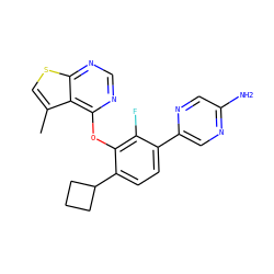 Cc1csc2ncnc(Oc3c(C4CCC4)ccc(-c4cnc(N)cn4)c3F)c12 ZINC000224550193