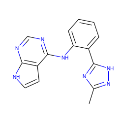 Cc1n[nH]c(-c2ccccc2Nc2ncnc3[nH]ccc23)n1 ZINC000016052801