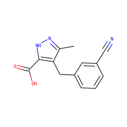 Cc1n[nH]c(C(=O)O)c1Cc1cccc(C#N)c1 ZINC000095554207