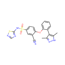 Cc1n[nH]c(C)c1-c1ccccc1Oc1ccc(S(=O)(=O)Nc2ncns2)cc1C#N ZINC000095581567