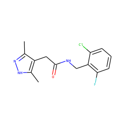 Cc1n[nH]c(C)c1CC(=O)NCc1c(F)cccc1Cl ZINC000084688643
