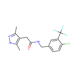 Cc1n[nH]c(C)c1CC(=O)NCc1ccc(Cl)c(C(F)(F)F)c1 ZINC000058608779