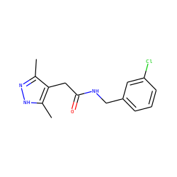 Cc1n[nH]c(C)c1CC(=O)NCc1cccc(Cl)c1 ZINC000021920468