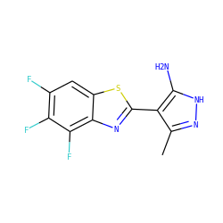 Cc1n[nH]c(N)c1-c1nc2c(F)c(F)c(F)cc2s1 ZINC000114400092