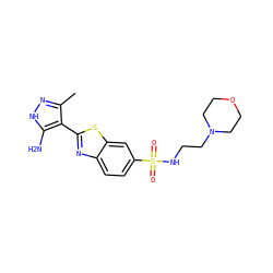 Cc1n[nH]c(N)c1-c1nc2ccc(S(=O)(=O)NCCN3CCOCC3)cc2s1 ZINC000114398483