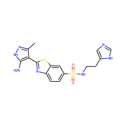 Cc1n[nH]c(N)c1-c1nc2ccc(S(=O)(=O)NCCc3cnc[nH]3)cc2s1 ZINC000114397803