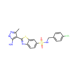 Cc1n[nH]c(N)c1-c1nc2ccc(S(=O)(=O)NCc3ccc(Cl)cc3)cc2s1 ZINC000114398992