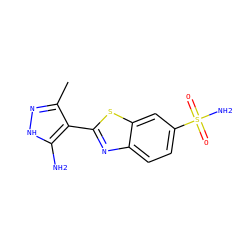 Cc1n[nH]c(N)c1-c1nc2ccc(S(N)(=O)=O)cc2s1 ZINC000114399084