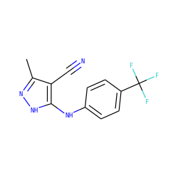 Cc1n[nH]c(Nc2ccc(C(F)(F)F)cc2)c1C#N ZINC000013781019