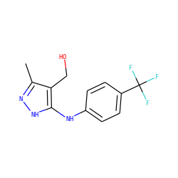 Cc1n[nH]c(Nc2ccc(C(F)(F)F)cc2)c1CO ZINC000013781029