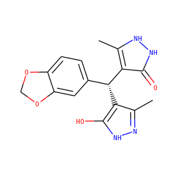 Cc1n[nH]c(O)c1[C@H](c1ccc2c(c1)OCO2)c1c(C)[nH][nH]c1=O ZINC000004095080