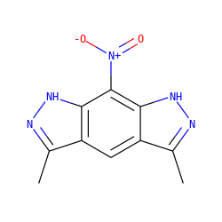 Cc1n[nH]c2c([N+](=O)[O-])c3[nH]nc(C)c3cc12 ZINC000004770325