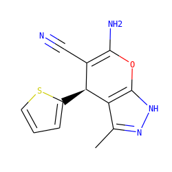 Cc1n[nH]c2c1[C@@H](c1cccs1)C(C#N)=C(N)O2 ZINC000004114701