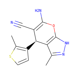 Cc1n[nH]c2c1[C@@H](c1ccsc1C)C(C#N)=C(N)O2 ZINC000018142301