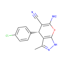 Cc1n[nH]c2c1[C@H](c1ccc(Cl)cc1)C(C#N)=C(N)O2 ZINC000018283442