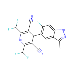 Cc1n[nH]c2cc(F)c(C3C(C#N)=C(C(F)F)NC(C(F)F)=C3C#N)cc12 ZINC000068250989