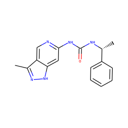 Cc1n[nH]c2cc(NC(=O)N[C@H](C)c3ccccc3)ncc12 ZINC000261137765