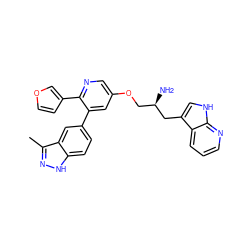 Cc1n[nH]c2ccc(-c3cc(OC[C@@H](N)Cc4c[nH]c5ncccc45)cnc3-c3ccoc3)cc12 ZINC000045339934