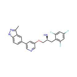 Cc1n[nH]c2ccc(-c3cncc(OC[C@@H](N)Cc4c(F)cc(F)cc4F)c3)cc12 ZINC000014961631