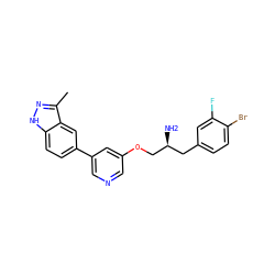 Cc1n[nH]c2ccc(-c3cncc(OC[C@@H](N)Cc4ccc(Br)c(F)c4)c3)cc12 ZINC000014961683