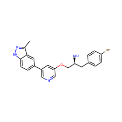 Cc1n[nH]c2ccc(-c3cncc(OC[C@@H](N)Cc4ccc(Br)cc4)c3)cc12 ZINC000016052570