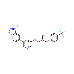 Cc1n[nH]c2ccc(-c3cncc(OC[C@@H](N)Cc4ccc(C(F)(F)F)cc4)c3)cc12 ZINC000014961724