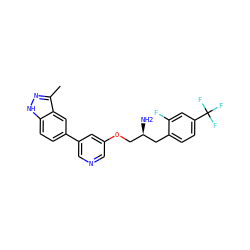 Cc1n[nH]c2ccc(-c3cncc(OC[C@@H](N)Cc4ccc(C(F)(F)F)cc4F)c3)cc12 ZINC000014961749