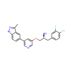 Cc1n[nH]c2ccc(-c3cncc(OC[C@@H](N)Cc4ccc(Cl)c(F)c4)c3)cc12 ZINC000006718674