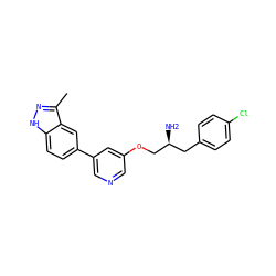 Cc1n[nH]c2ccc(-c3cncc(OC[C@@H](N)Cc4ccc(Cl)cc4)c3)cc12 ZINC000014961642