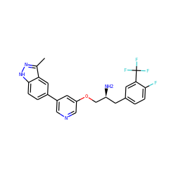Cc1n[nH]c2ccc(-c3cncc(OC[C@@H](N)Cc4ccc(F)c(C(F)(F)F)c4)c3)cc12 ZINC000014961732