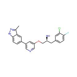 Cc1n[nH]c2ccc(-c3cncc(OC[C@@H](N)Cc4ccc(F)c(Cl)c4)c3)cc12 ZINC000014961663