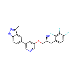Cc1n[nH]c2ccc(-c3cncc(OC[C@@H](N)Cc4ccc(F)c(F)c4F)c3)cc12 ZINC000014961627