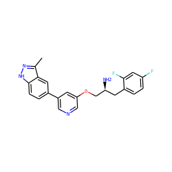 Cc1n[nH]c2ccc(-c3cncc(OC[C@@H](N)Cc4ccc(F)cc4F)c3)cc12 ZINC000014961619