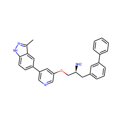 Cc1n[nH]c2ccc(-c3cncc(OC[C@@H](N)Cc4cccc(-c5ccccc5)c4)c3)cc12 ZINC000014961765