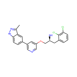 Cc1n[nH]c2ccc(-c3cncc(OC[C@@H](N)Cc4cccc(Cl)c4Cl)c3)cc12 ZINC000014961667