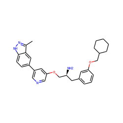 Cc1n[nH]c2ccc(-c3cncc(OC[C@@H](N)Cc4cccc(OCC5CCCCC5)c4)c3)cc12 ZINC000014961793