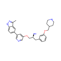 Cc1n[nH]c2ccc(-c3cncc(OC[C@@H](N)Cc4cccc(OCC5CCNCC5)c4)c3)cc12 ZINC000014961789