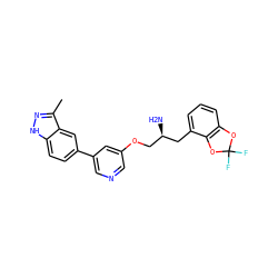 Cc1n[nH]c2ccc(-c3cncc(OC[C@@H](N)Cc4cccc5c4OC(F)(F)O5)c3)cc12 ZINC000014961773